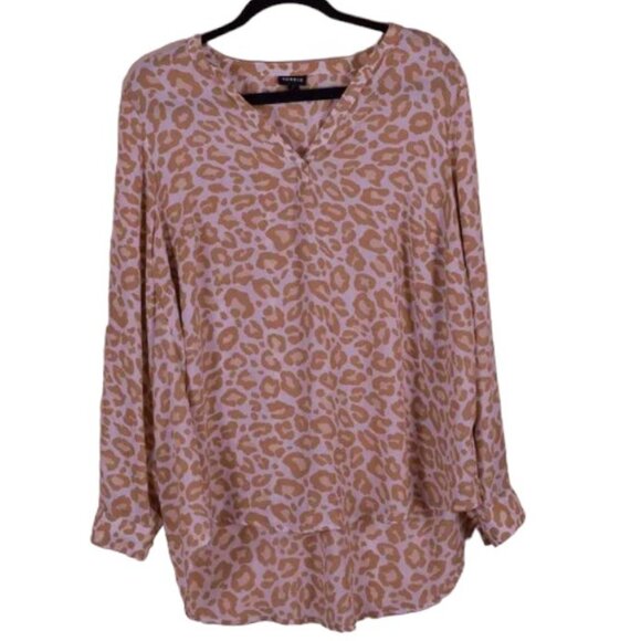 torrid Tops - Torrid Women's Georgette Hi-Low Long Sleeve Cheetah Print Blouse - Size L